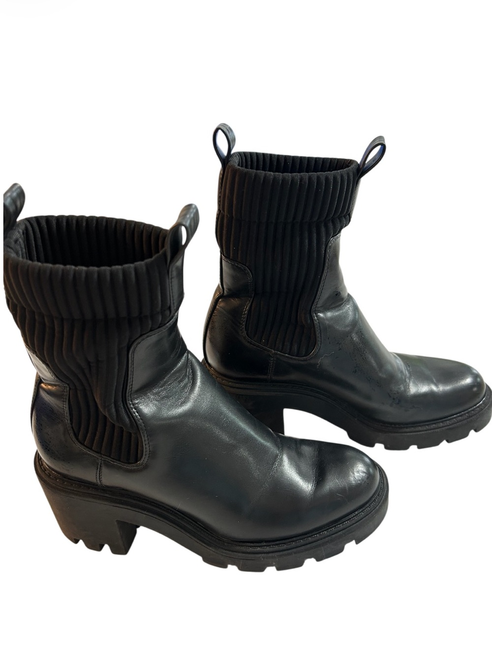 Zara Ribbed Sock Chunky Ankle Boots with Track Sole Womens EU36/US